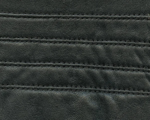 Zwarte Oude Leder Texture Versierd Met Naden Nuttig Voor Achtergrond — Stockfoto