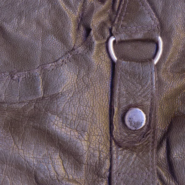 fragment of old leather coat as brown leather background