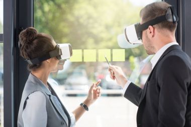 businesspeople in vr headsets  clipart