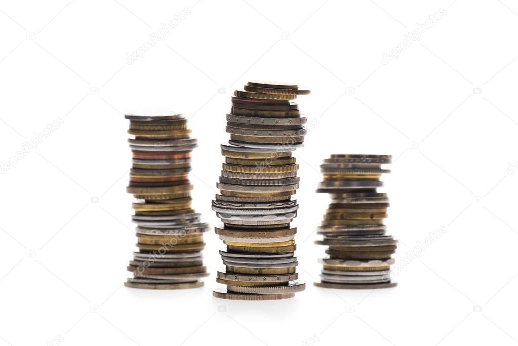 stacks of various coins