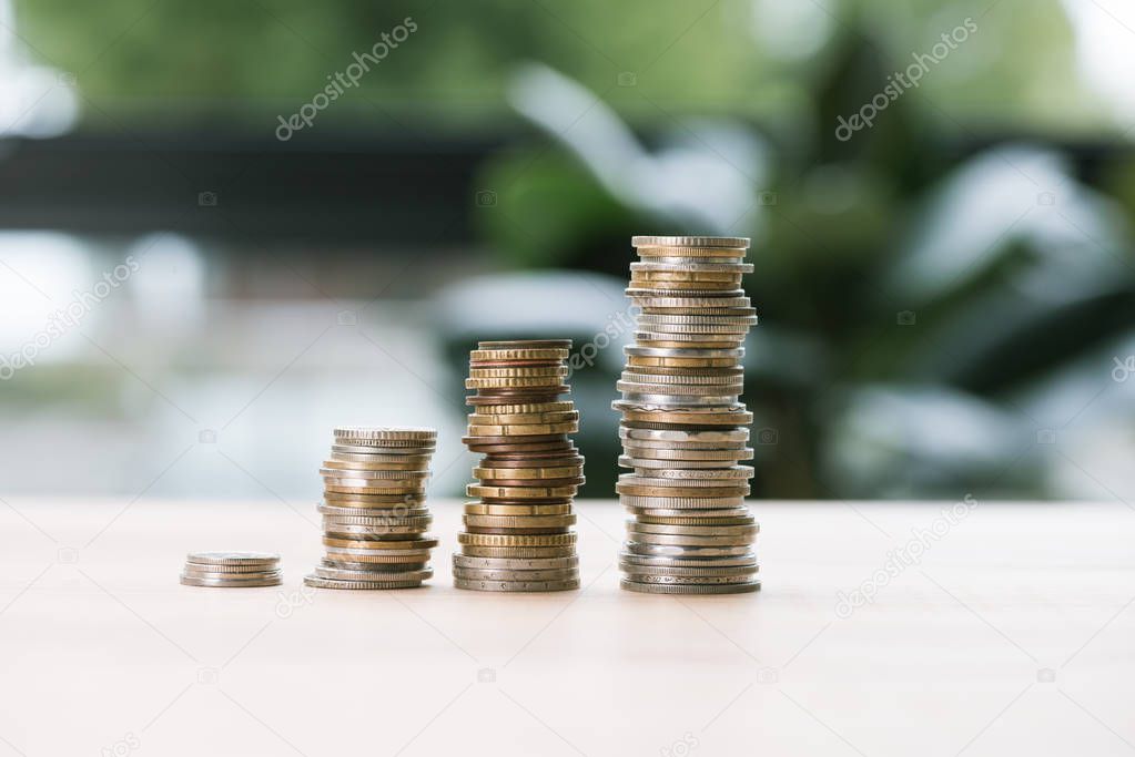 stacks of coins on table