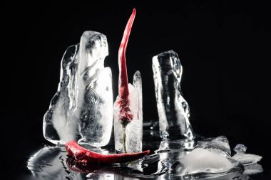 chili peppers in melting ice