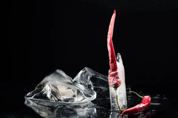 Chili peppers in melting ice — Free Stock Photo