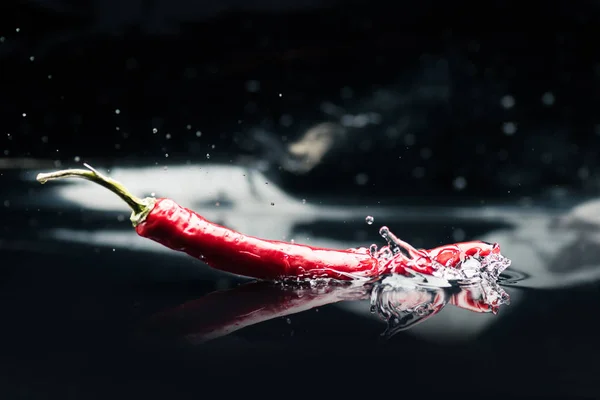 Chili pepper falling in water — Stock Photo, Image