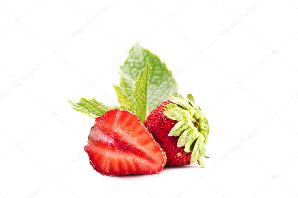 whole and half ripe strawberries