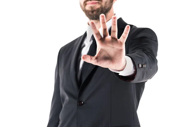 Businessman showing stop symbol — Stock Photo, Image