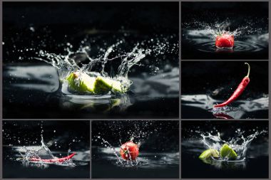 fruits and vegetables falling in water clipart