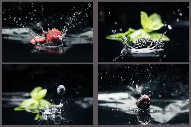 suya düşen çeşitli meyveler