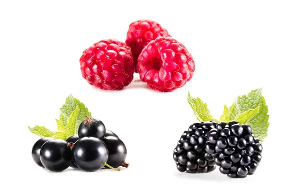 Collage mit Haufen verschiedener Beeren — Stockfoto