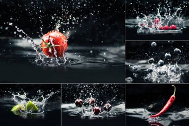 products falling in water with splashes clipart