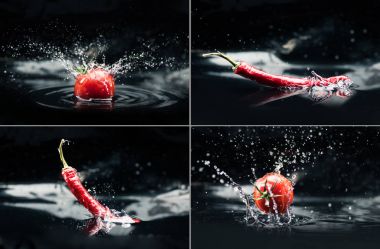 tomatoes and peppers falling in water clipart