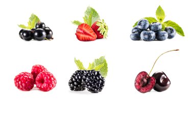 Collage with piles of various berries  clipart