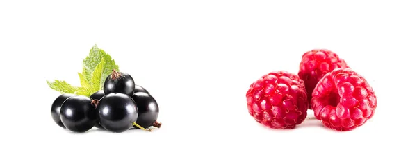 Piles of raspberries and gooseberries — Stock Photo, Image