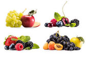 kollázs, különböző gyümölcsök és bogyók