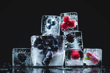 frozen fruits in ice cubes clipart