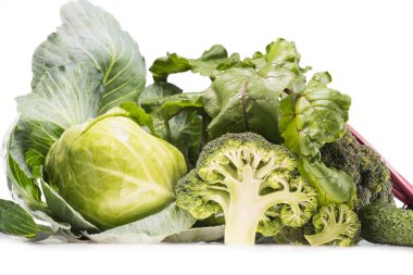 still-life of cabbage and broccoli clipart