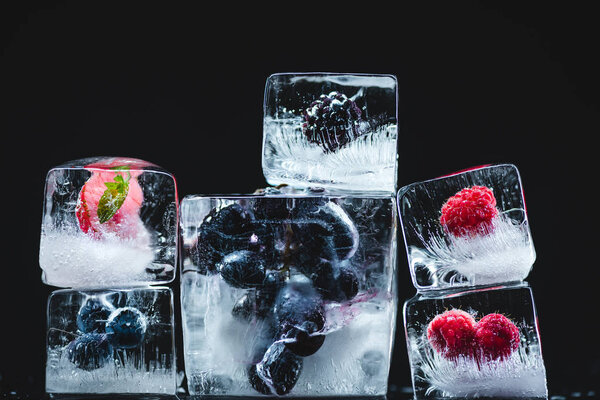 frozen fruits in ice cubes