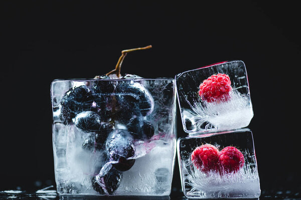 frozen fruits in ice cubes