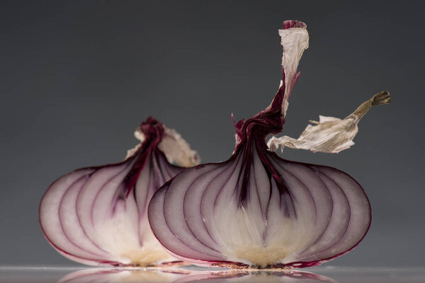 halves of ripe red onion