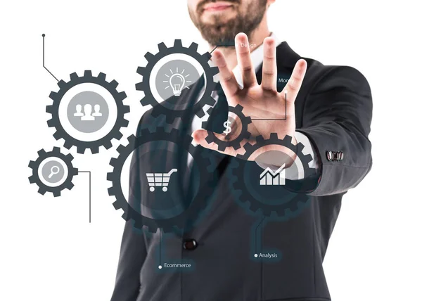 Businessman showing virtual scheme — Stock Photo, Image