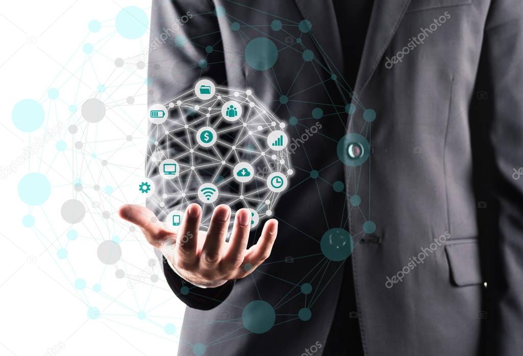 businessman with virtual sphere