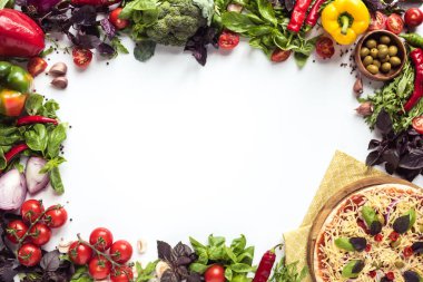 ev yapımı pizza ve ingrediaents arka plan