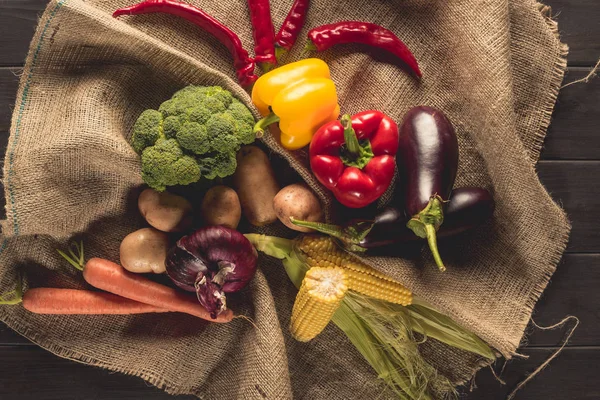 ripe vegetables on sacking