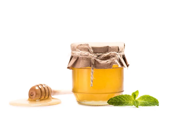 Fresh honey in glass jar — Stock Photo, Image