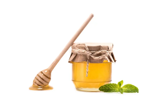 Fresh honey in glass jar — Stock Photo, Image