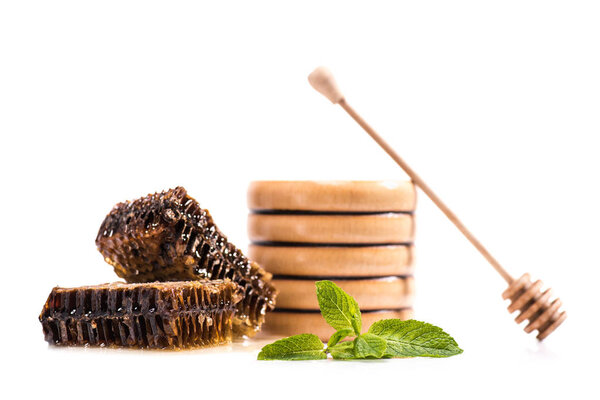honeycombs and wooden honey dipper