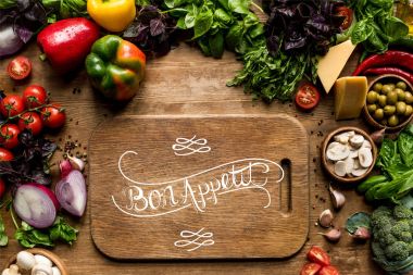 cutting board and fresh vegetables   clipart