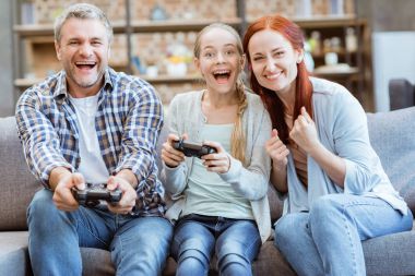 family playing video game clipart