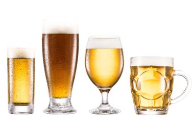 various types of beer in glasses clipart