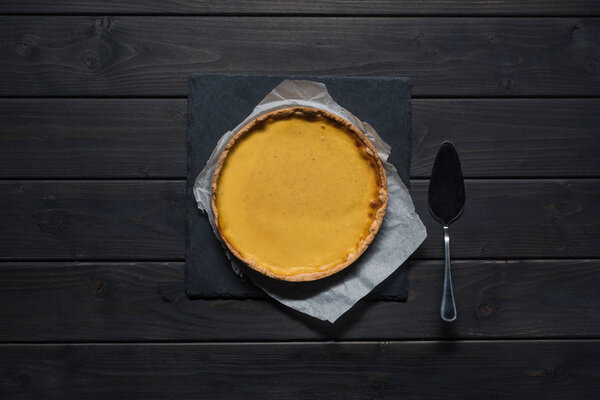 pumpkin pie on parchment paper