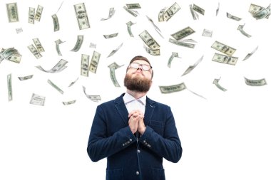 işadamı dolarlık banknotlar ile