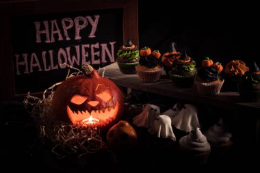 halloween cupcakes and pumpkin  clipart
