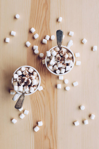 cups of cacao with marshmallow