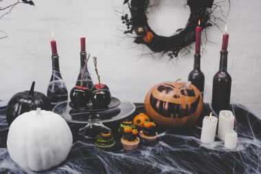 halloween decorations and candles clipart