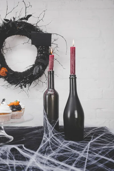 Velas e decorações de Halloween — Fotografia de Stock