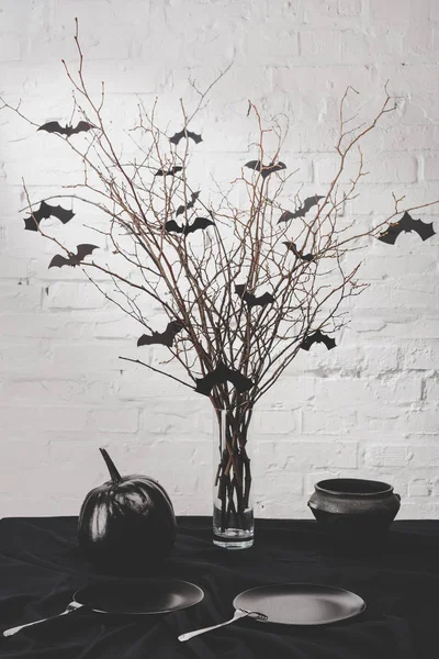 Halloween decorations on table Royalty Free Stock Images