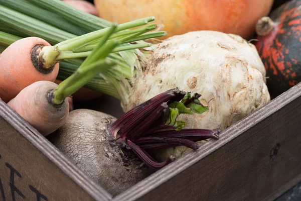 Verduras maduras en caja — Foto de Stock