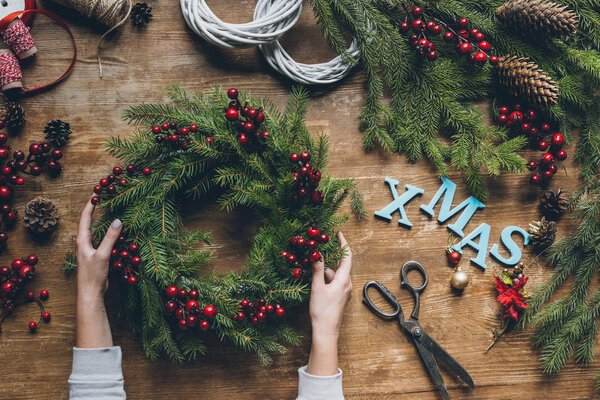 Christmas wreath with word Xmas 