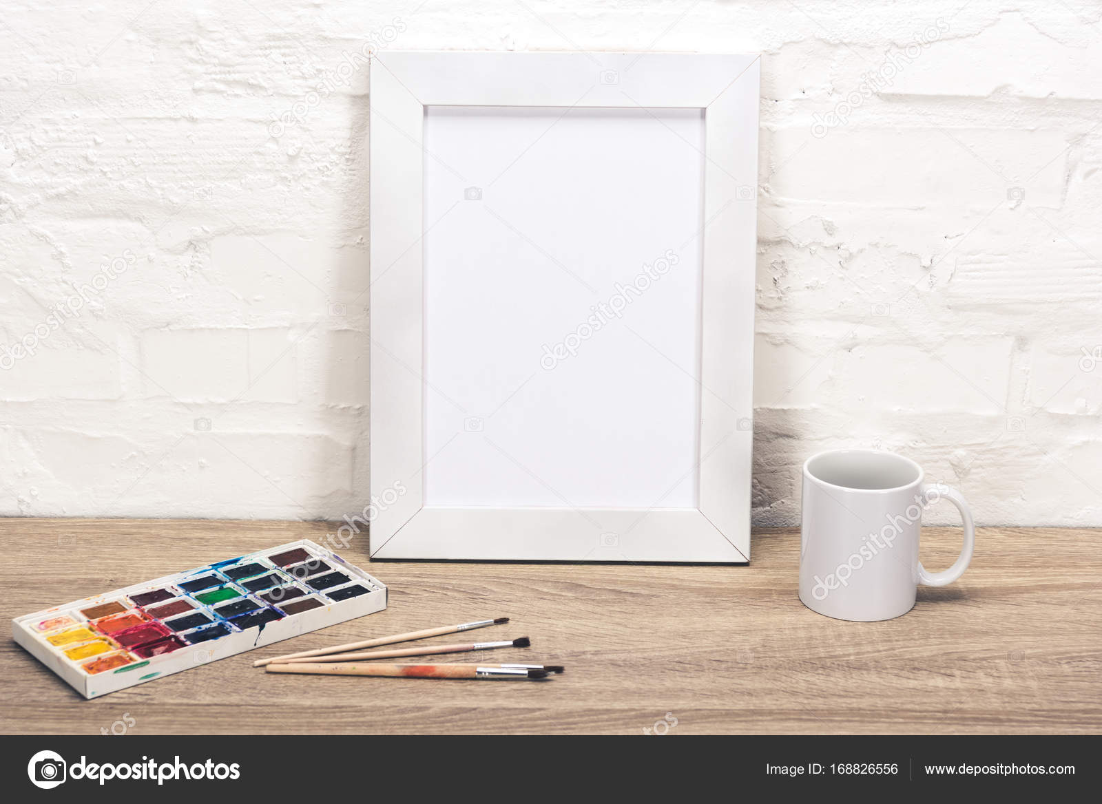 Empty Photo Frame On Table Stock Vadimvasenin 168826556 Close Up View Of Empty Photo Frame Coffee Cup And Drawing Equipment On Table By Vadimvasenin