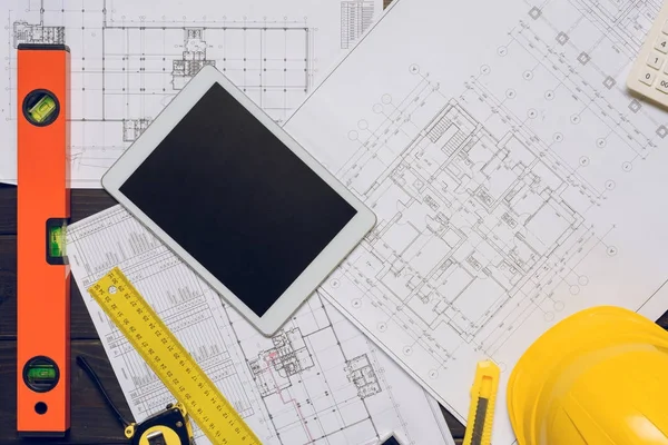 Blueprints and architecture equipment — Stock Photo, Image