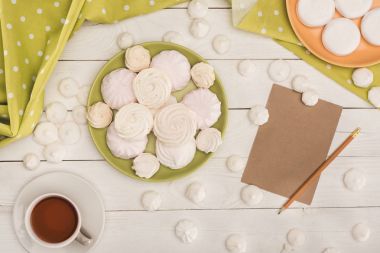 marshmallows, tea and card  clipart