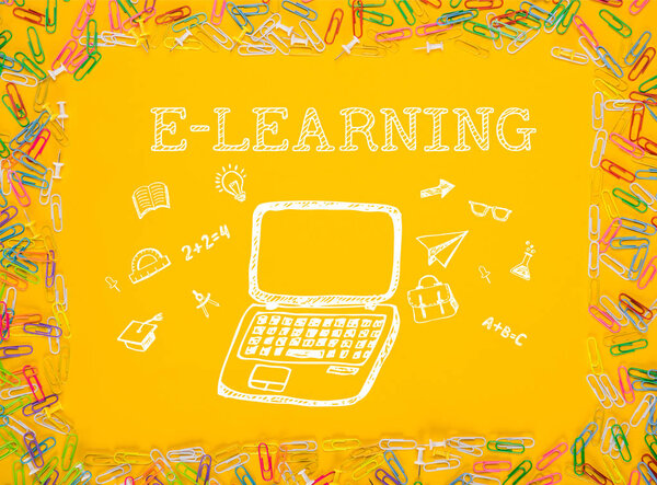 Рисунок ноутбука со словом E-learning
