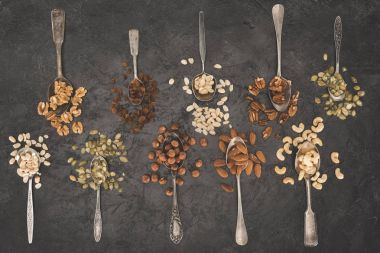 assorted nuts in spoons clipart