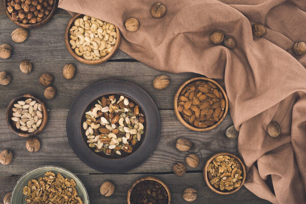 various nuts in bowls