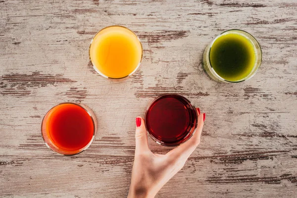 Glasses of various juice — Stock Photo, Image