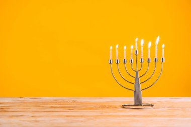 hanukkah Menorah ile kutluyor